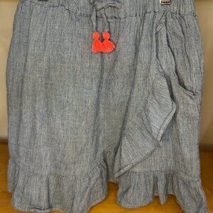 Mini Boden Chambray Ruffle Shorts | Girls 11–12Y | Tassel Trim